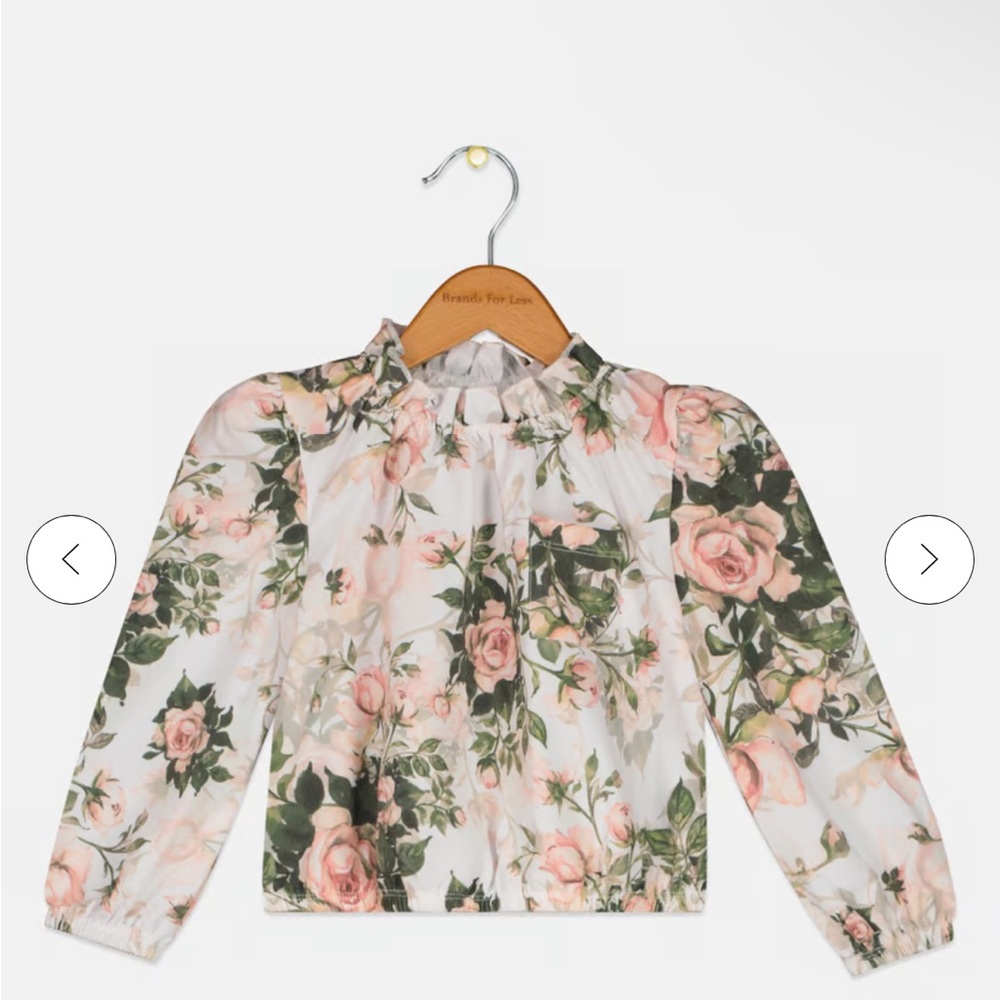 NWOT, Chaser, Girls, Floral Blouse, Elastic Wrists/Hem, Ruffle Neckline